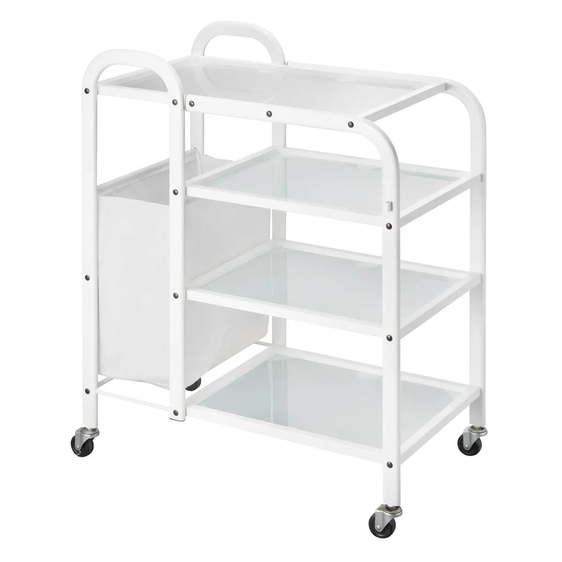 Carrello in metallo con ripiani in vetro opaco