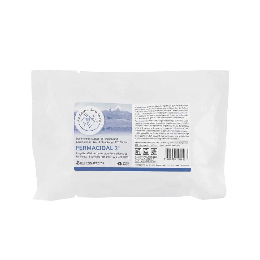 Fermacidal 2 - ricarica salviette disinfettanti superfici e strumenti · 120 pz.